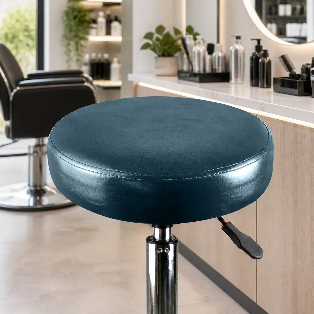 Salon Swivel Stool PU Leather Teal Height Adjustable 36cm x 36cm 51cm to 69cm