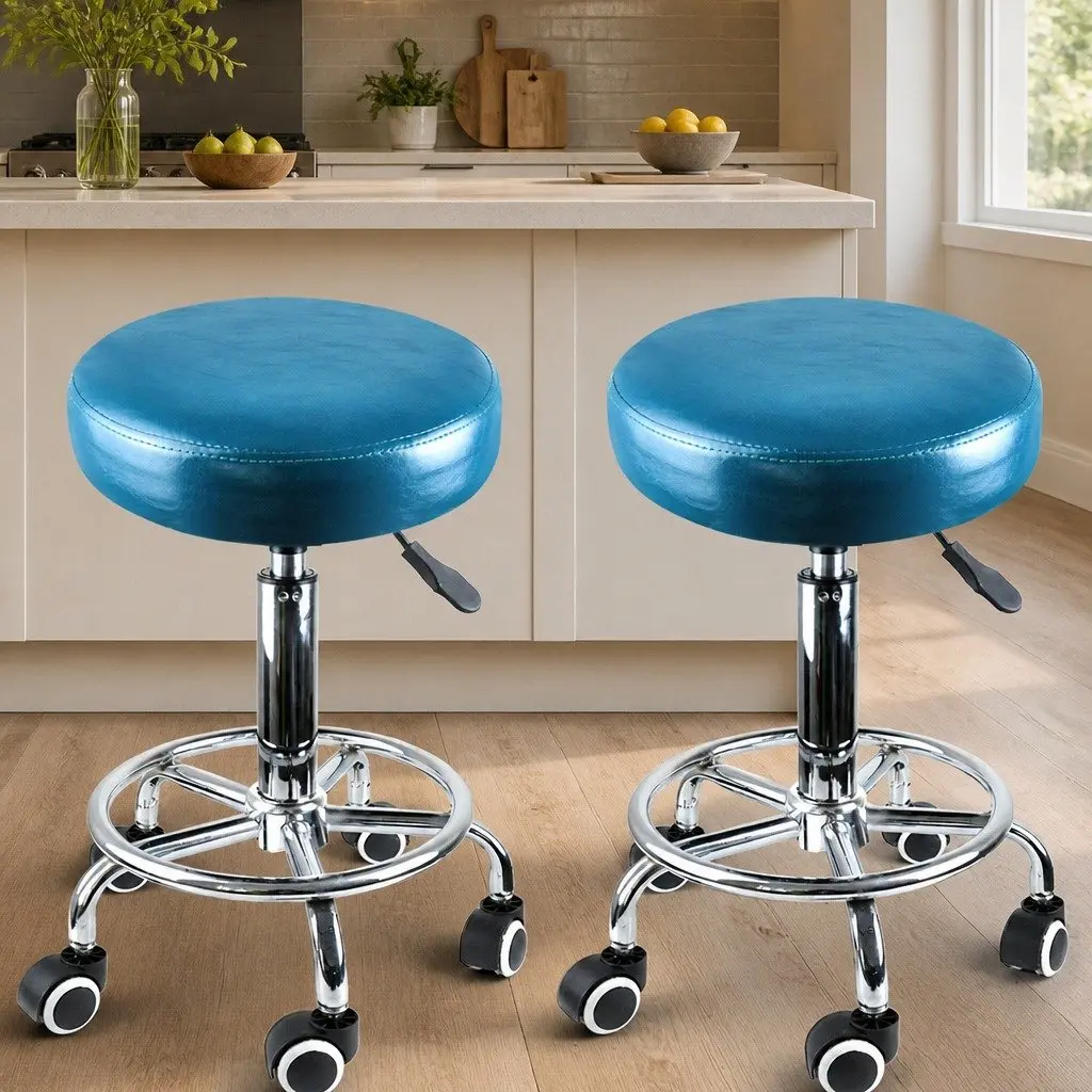 Salon Swivel Stool PU Leather Teal Height Adjustable 36cm x 36cm 51cm to 69cm