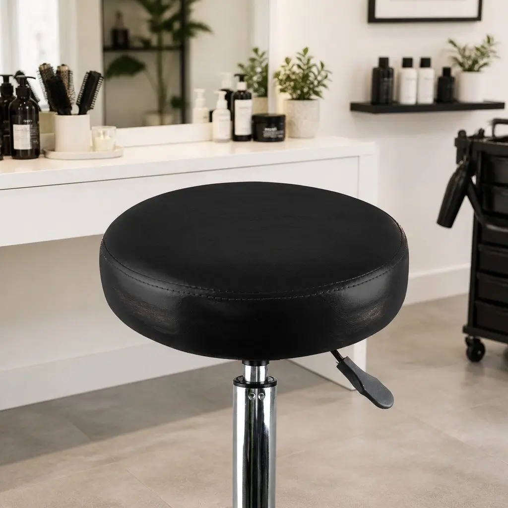 Salon Stool PU Leather High Density Foam 35cm x 35cm x 65cm Silver and Black