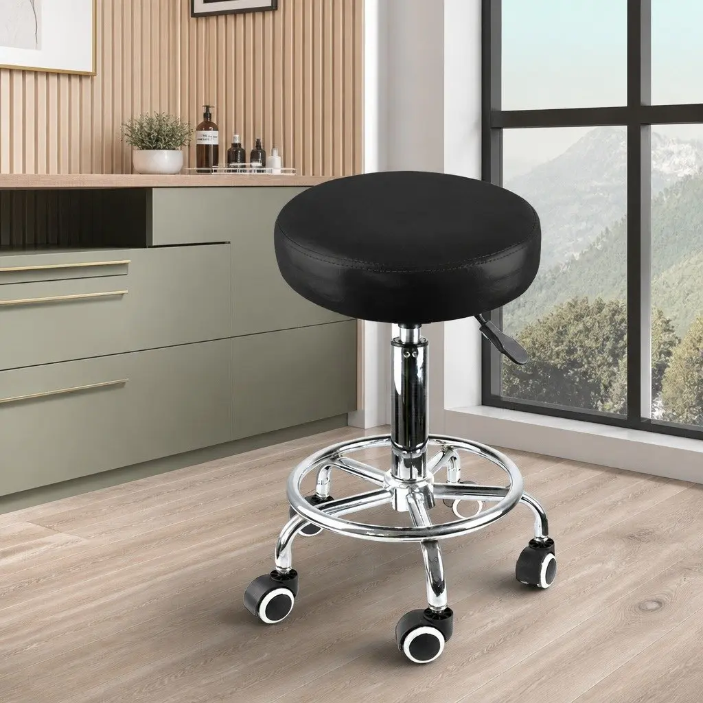 Salon Stool PU Leather High Density Foam 35cm x 35cm x 65cm Silver and Black