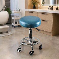 Premium Teal PU Leather Salon Stool with Swivel Feature