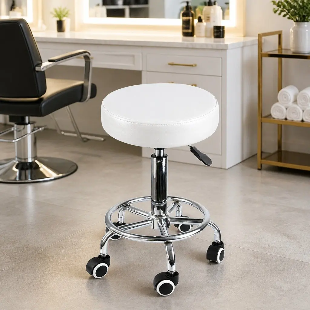Height Adjustable White Swivel Salon Barstool Duo
