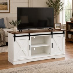Sturdy Wooden TV Cabinet with Sliding Barn Doors