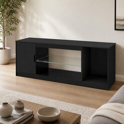 Stylish Black TV Stand with LED Lighting and Storage