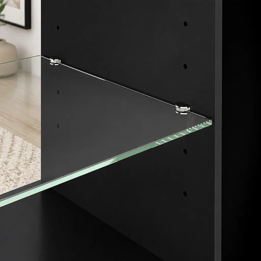 TV Stand Storage Cabinet P2 Particle Board 145x35x52.5cm Black LED Entertainment Unit