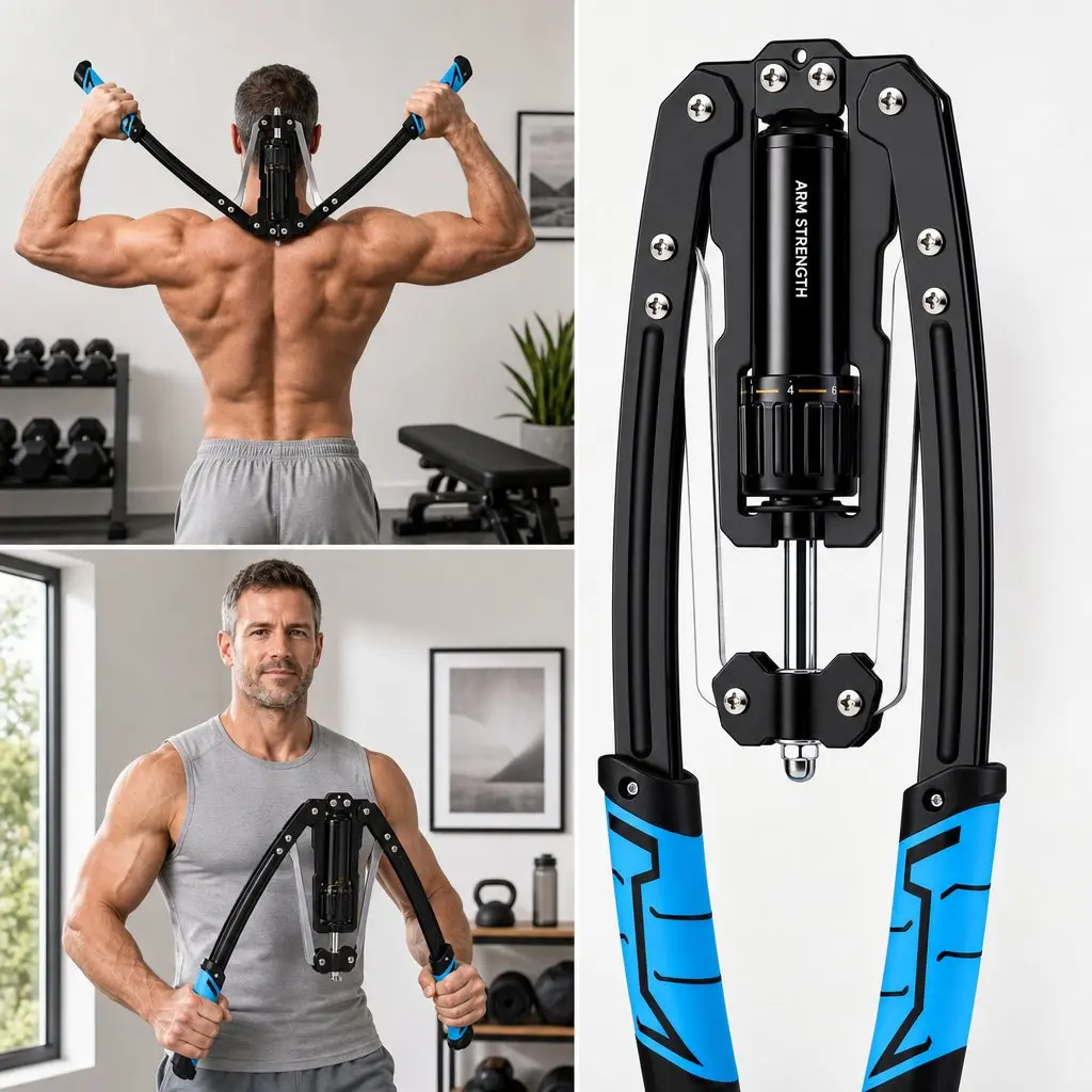 Hydraulic Arm Exerciser Carbon Steel Adjustable Resistance 10-200kg Compact Blue Black