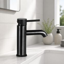 Basin Mixer Tap Round Black Faucet Bathroom Vanity Sink Laundry Hot Cold Water