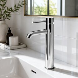 Bathroom Basin Mixer Tap Round Tall Chrome Faucet Vanity Laundry Single Hole