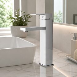 Stylish Basin Mixer Tap Square Tall Faucet for Modern Bathrooms