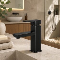 Square Basin Mixer Tap Matte Black Faucet Bathroom Vanity Laundry Sink Single