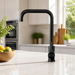 Kitchen Mixer Tap Black Gooseneck Basin Faucet Rectangle Sink Single Double