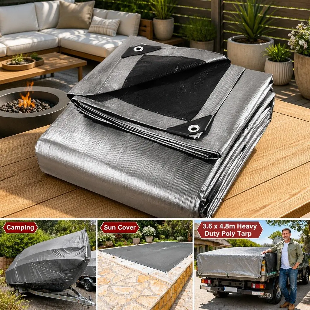 Heavy Duty Poly Tarp 3.6x4.8m Silver Black