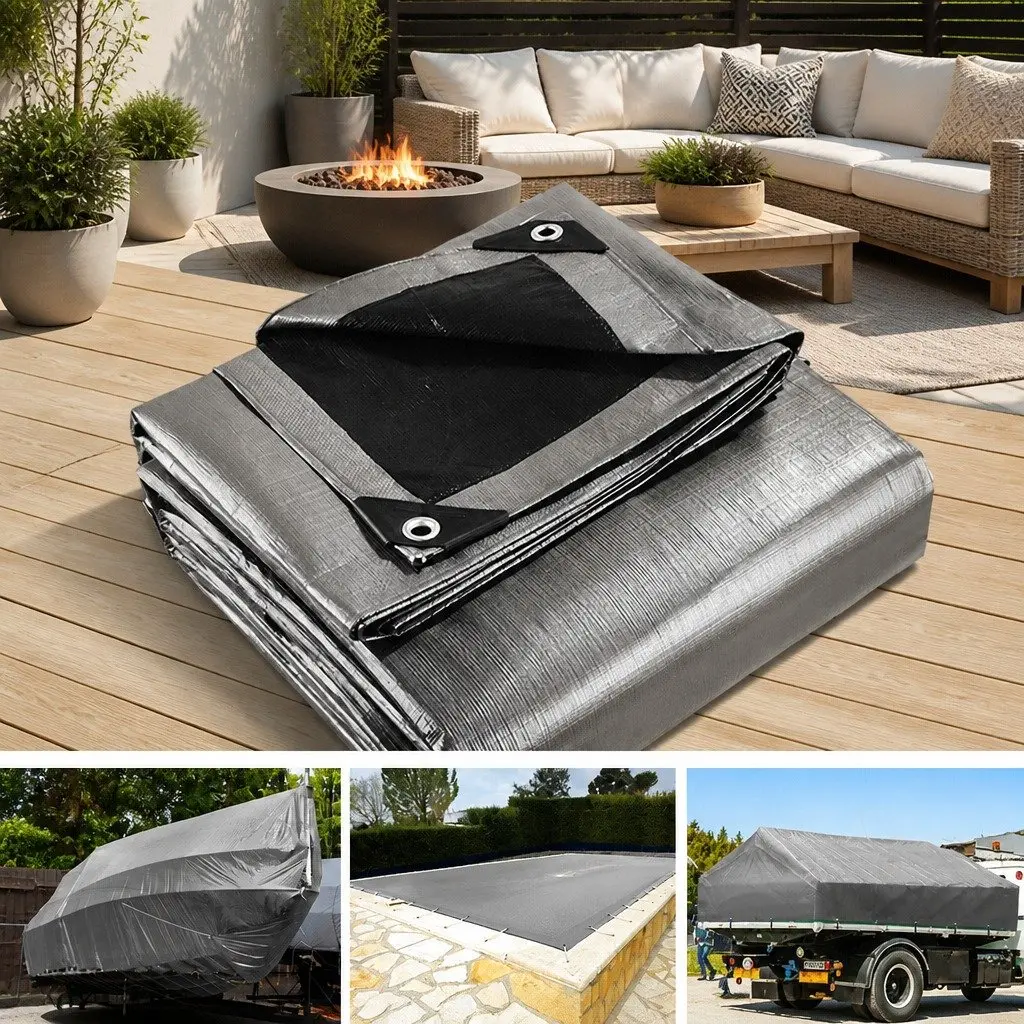 Heavy Duty Poly Tarp 7.3x9m Black Waterproof Cover