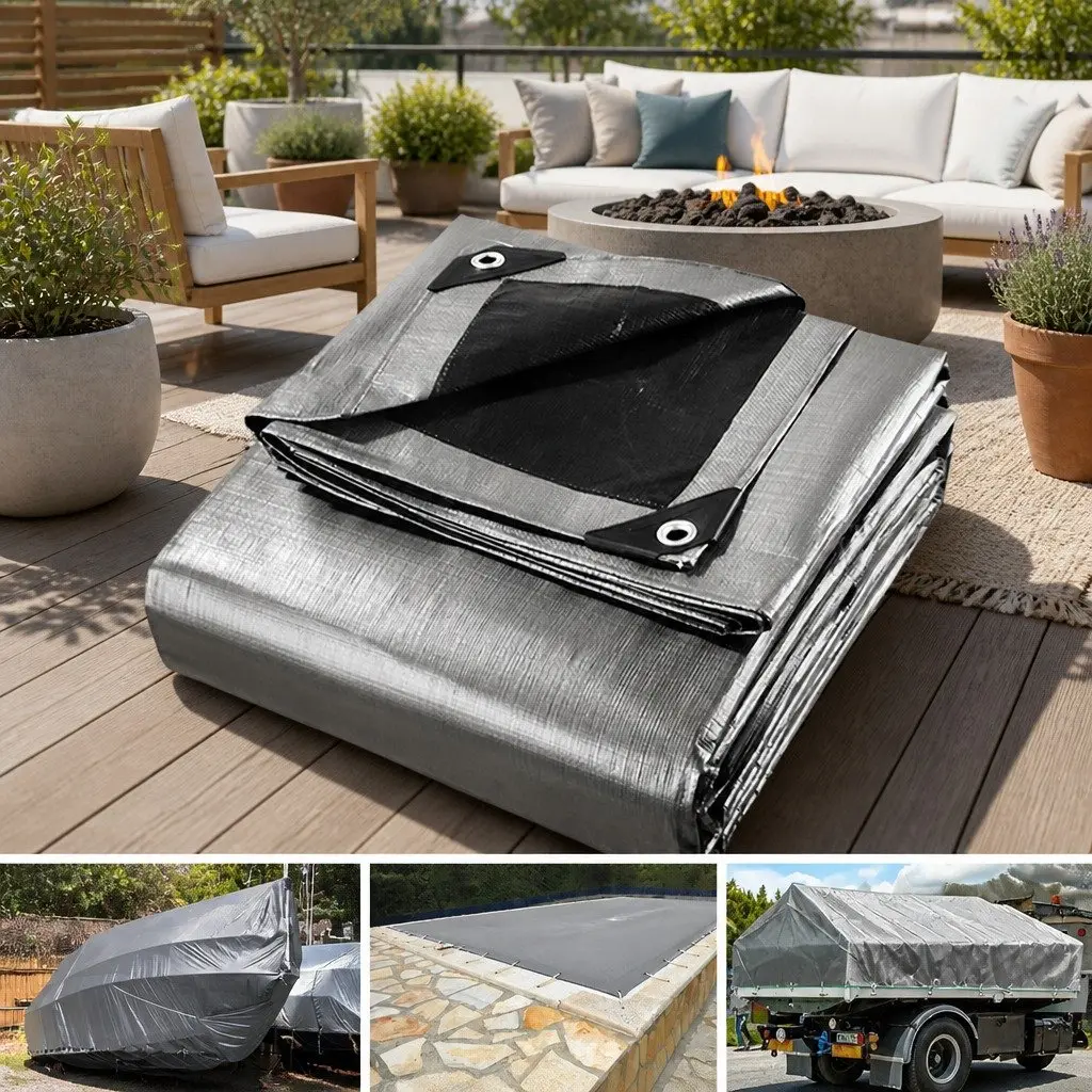 Heavy Duty Poly Tarp 7.3x9m Black Waterproof Cover