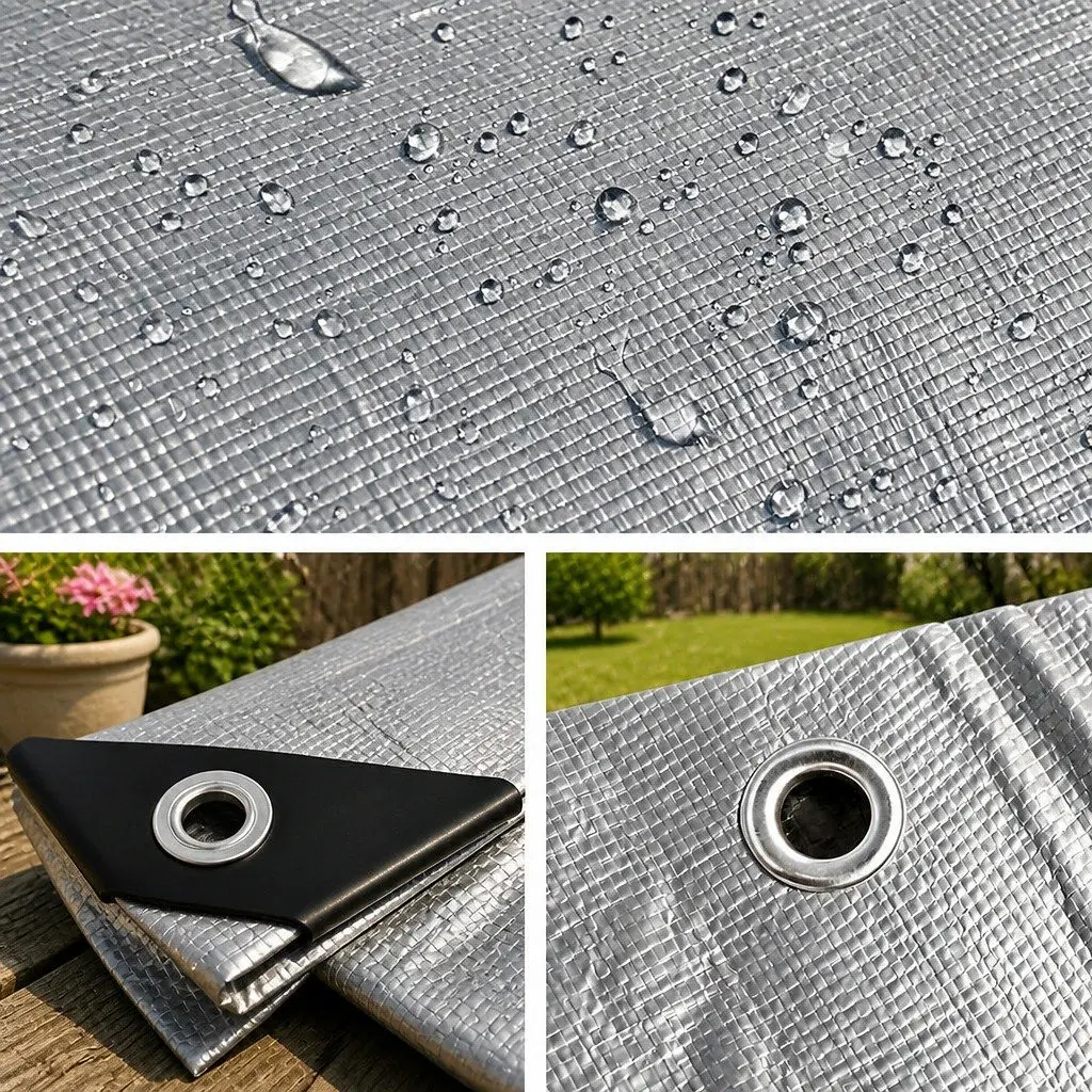 Poly Tarp High-Density Polyethylene 9x12m Silver-Black Heavy Duty Waterproof Camping Caravan Sun Shade Cover