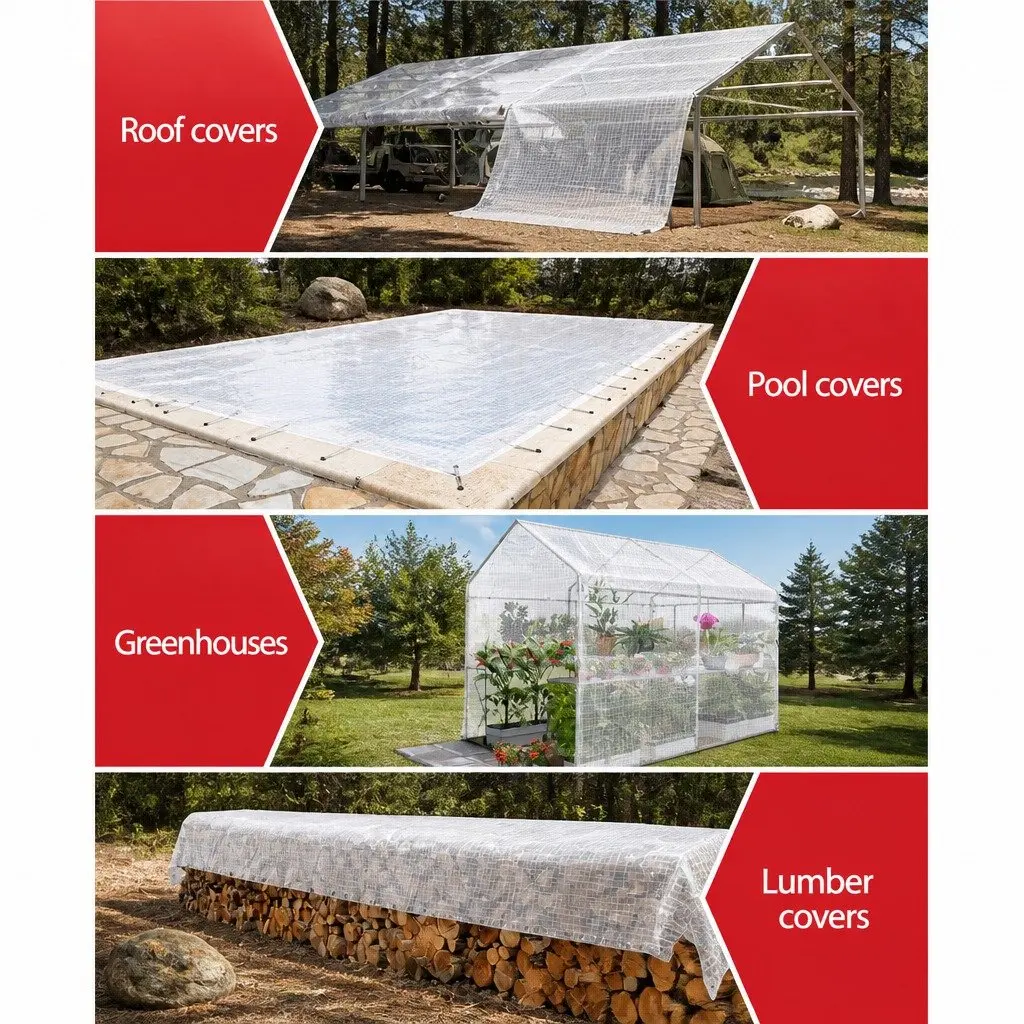 Heavy Duty Poly Tarp PE 9x12m Clear Waterproof