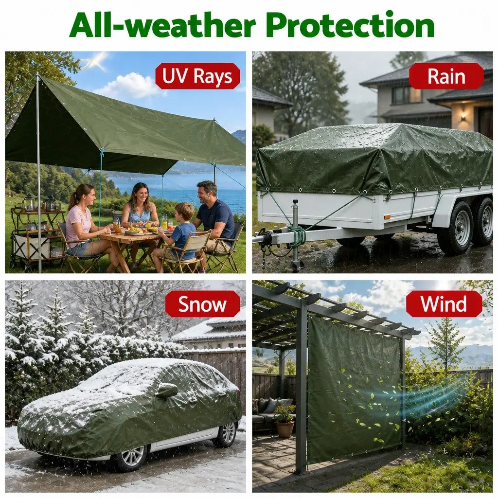Heavy Duty Tarp Canvas 3x4m Green Waterproof UV Resistant Outdoor Cover