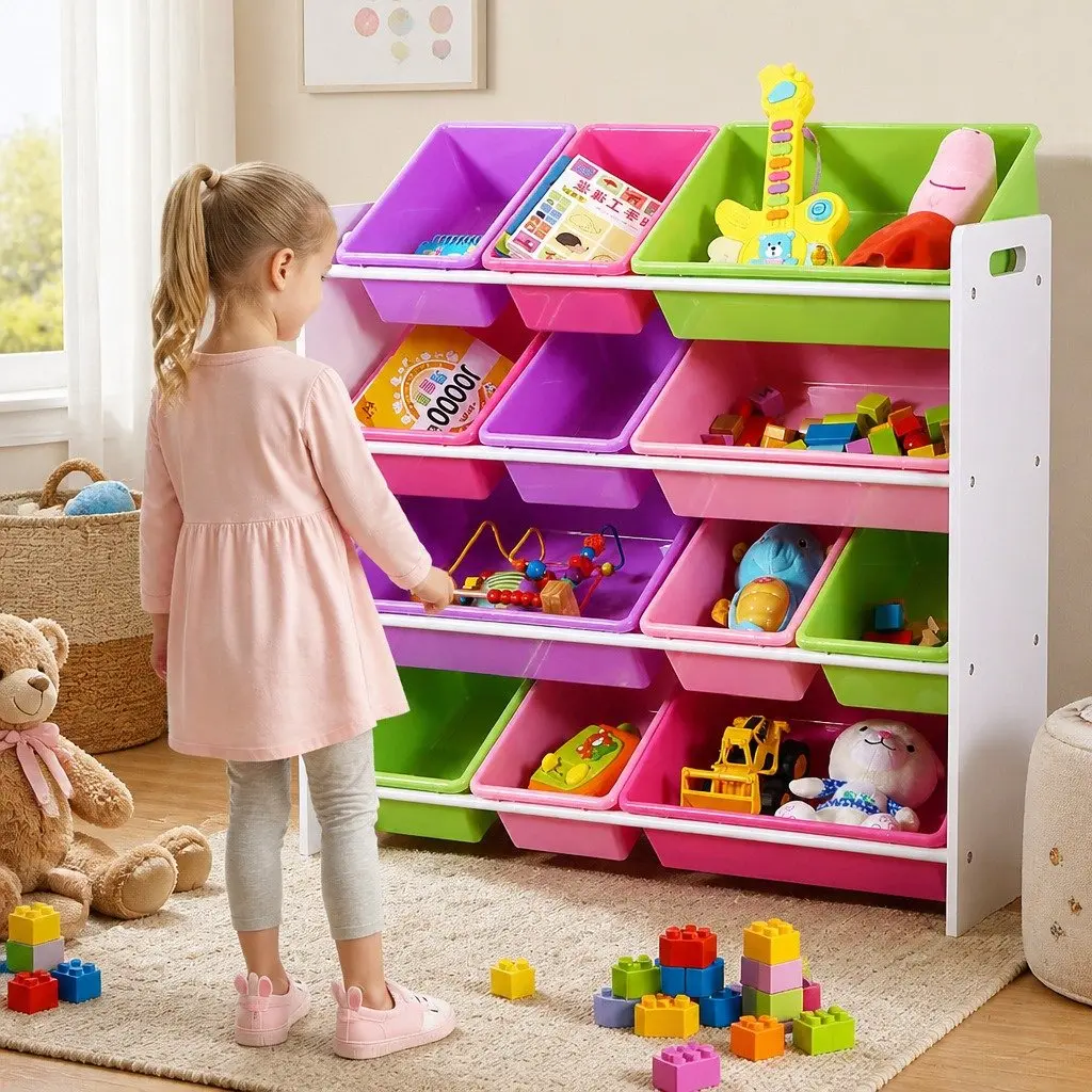 Kids Toy Box Organizer MDF 12 Bins Storage Cube Multi-Colored 86cm x 26.5cm x 78cm