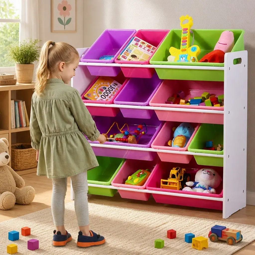 Kids Toy Box Organizer MDF 12 Bins Storage Cube Multi-Colored 86cm x 26.5cm x 78cm