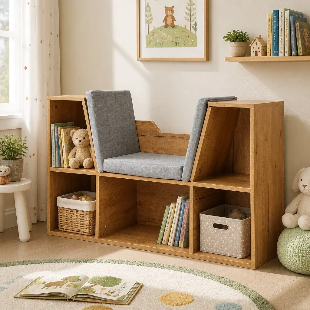 Kids Toy Box Bookcase Storage Organiser Shelf MDF 98cm x 30cm x 61cm Brown