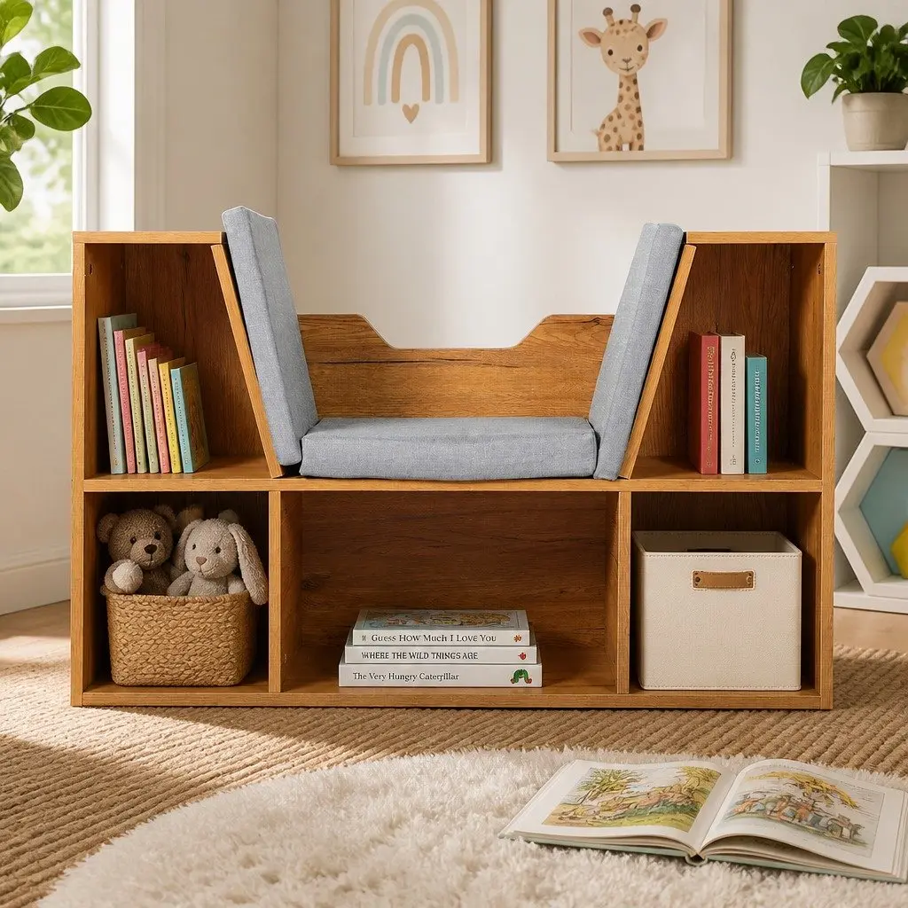 Kids Toy Box Bookcase Storage Organiser Shelf MDF 98cm x 30cm x 61cm Brown