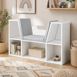 Kids Toy Box Storage Bookcase Shelf Organiser with Seat White