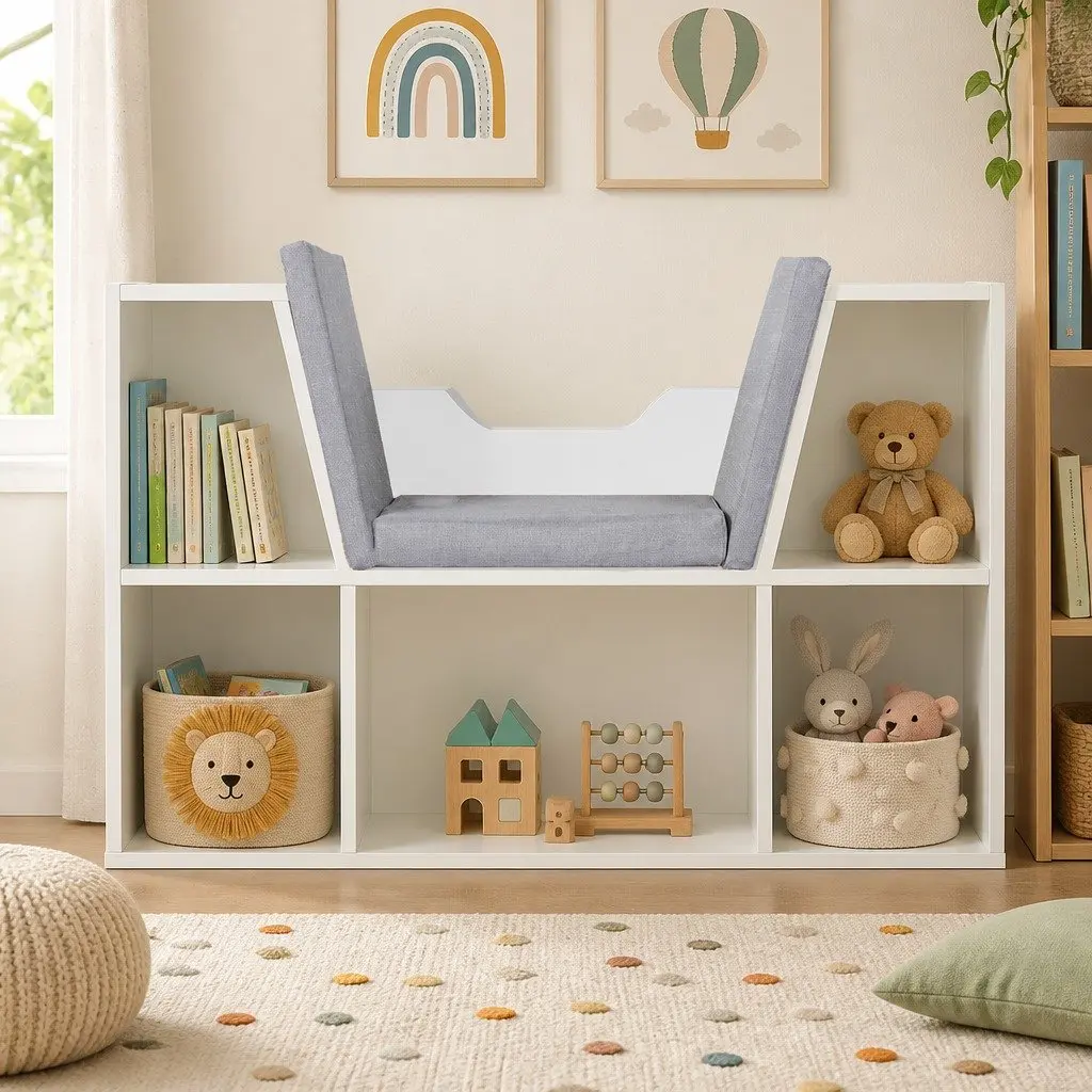 Kids Toy Box Storage Bookcase Shelf Organiser MDF 98cm x 30cm x 61cm White