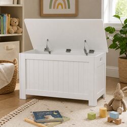 Kids Toy Box Storage Chest Bench Wooden Organiser White Soft-Close Lid