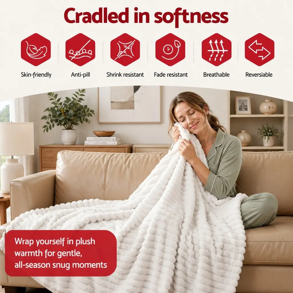 Fleece Throw Blanket 203x230cm Reversible