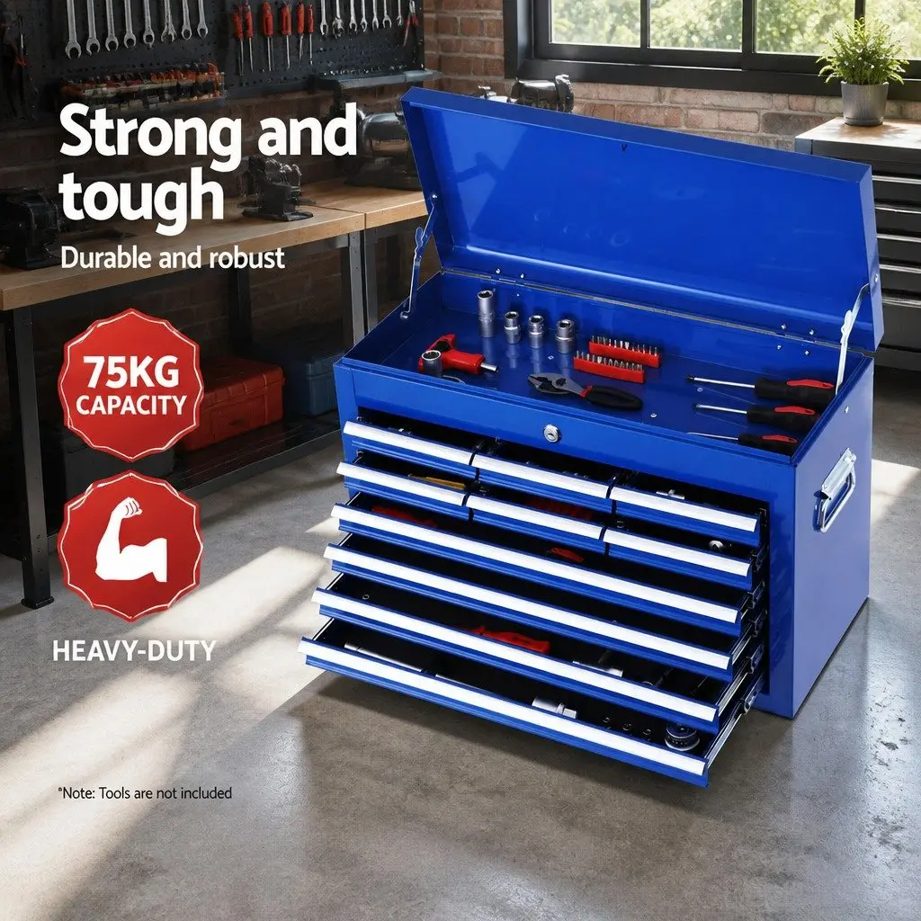 Blue Steel 10 Drawer Tool Box Cabinet for Garage Storage