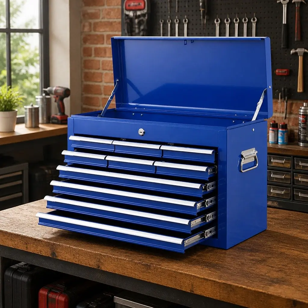 Blue Steel 10 Drawer Tool Box Cabinet for Garage Storage