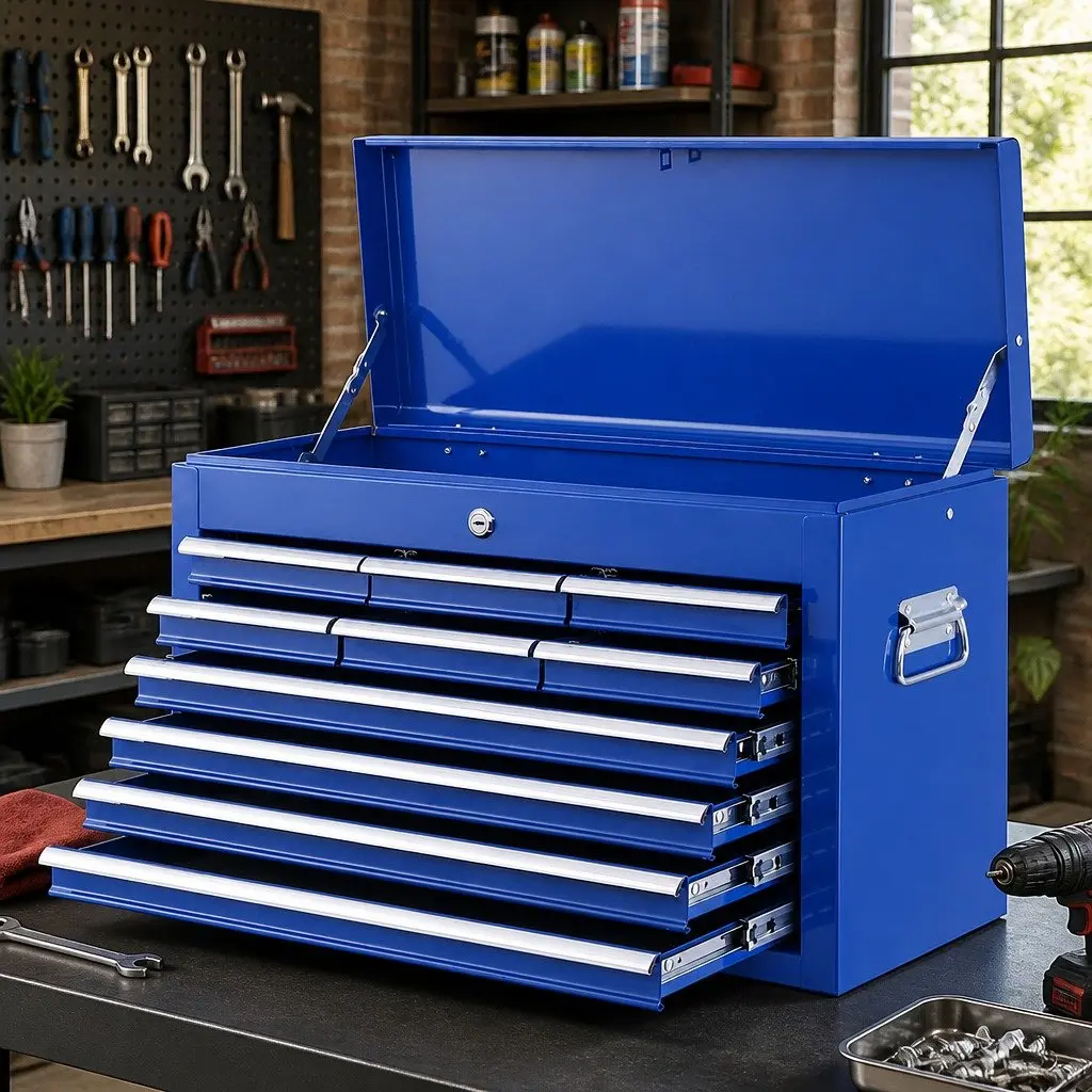 Blue Steel 10 Drawer Tool Box Cabinet for Garage Storage