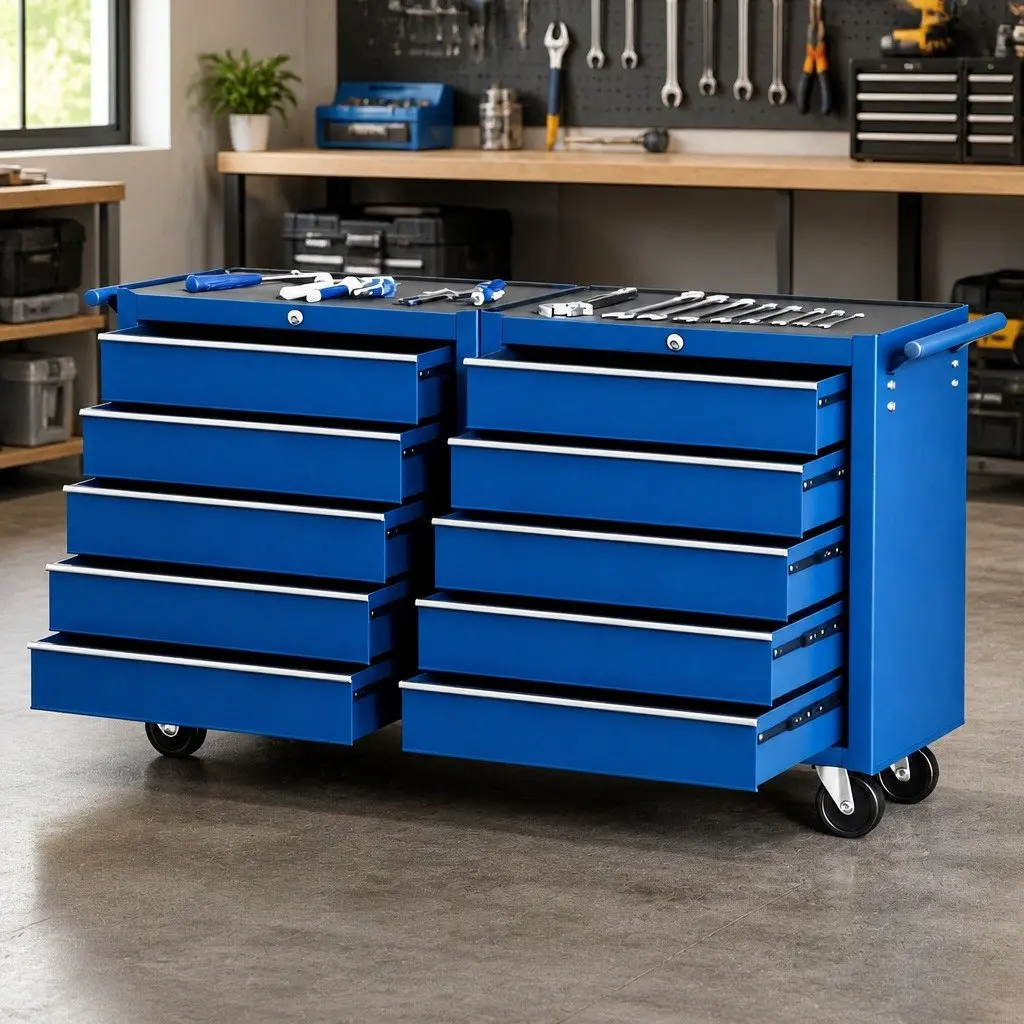 Tool Chest Trolley 10 Drawers Toolbox Storage Cabinet Workshop Organiser Blue