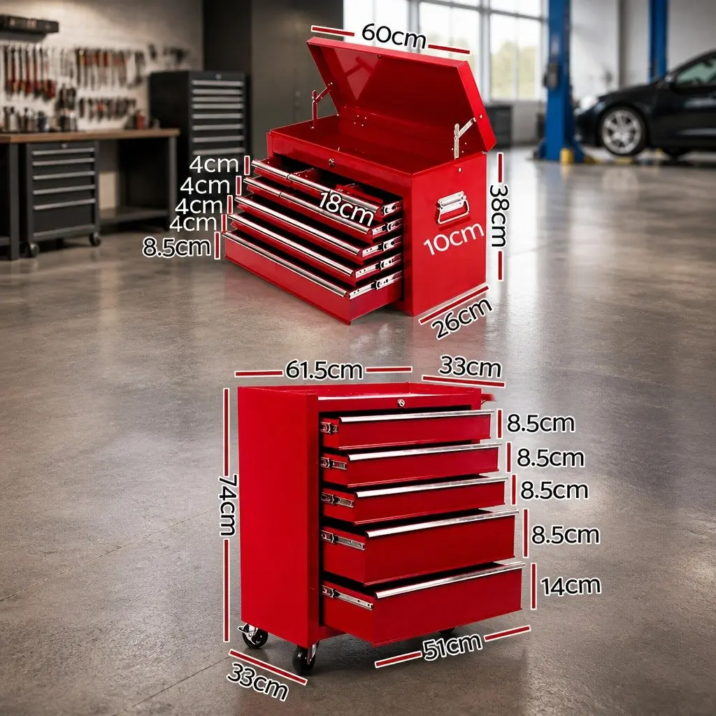 14 Drawer Tool Box Cabinet Storage Trolley Chest Mechanic Garage Workshop Red