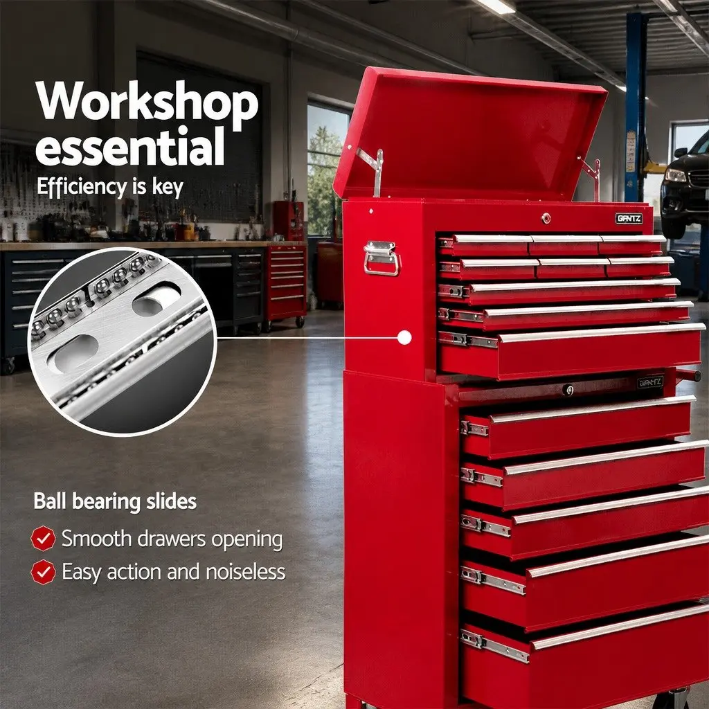 14 Drawer Tool Box Cabinet Storage Trolley Chest Mechanic Garage Workshop Red