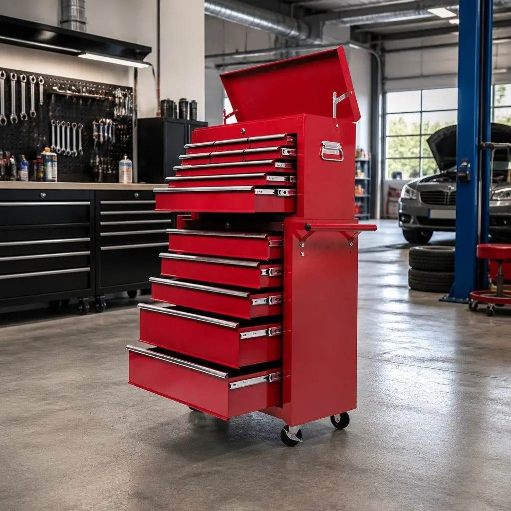 14 Drawer Tool Box Cabinet Storage Trolley Chest Mechanic Garage Workshop Red