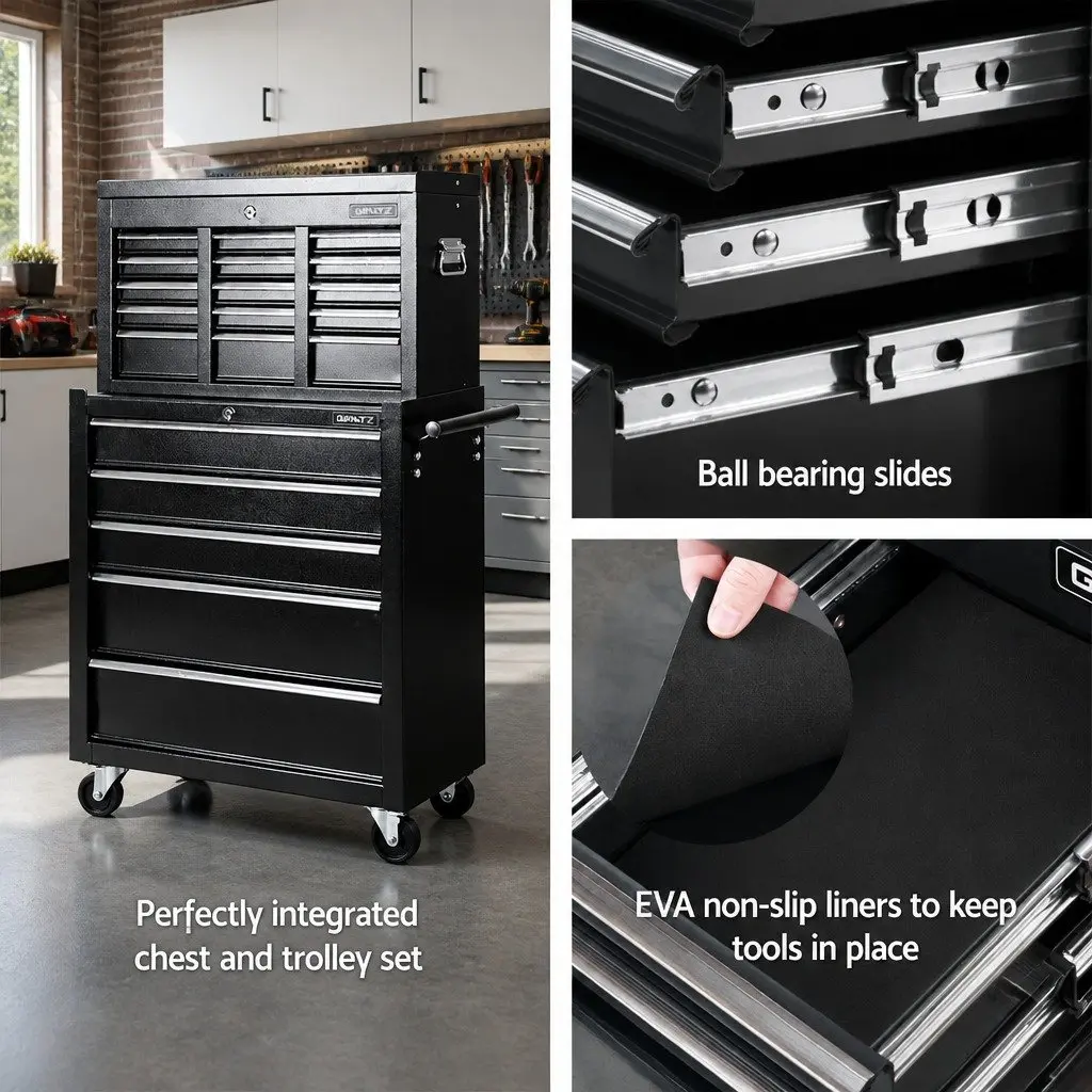 14 Drawer Tool Box Cabinet with Mobile Trolley