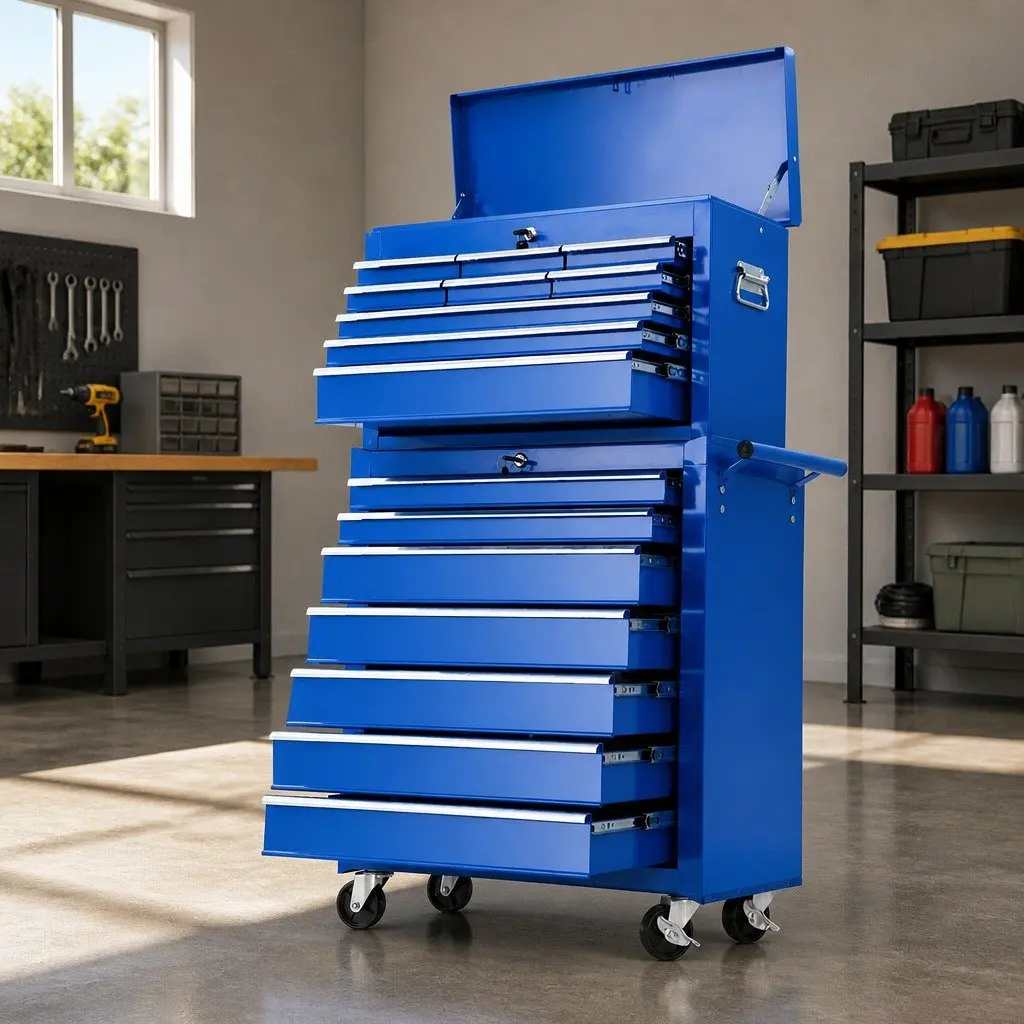 16-Drawer Tool Chest Trolley in Blue Steel