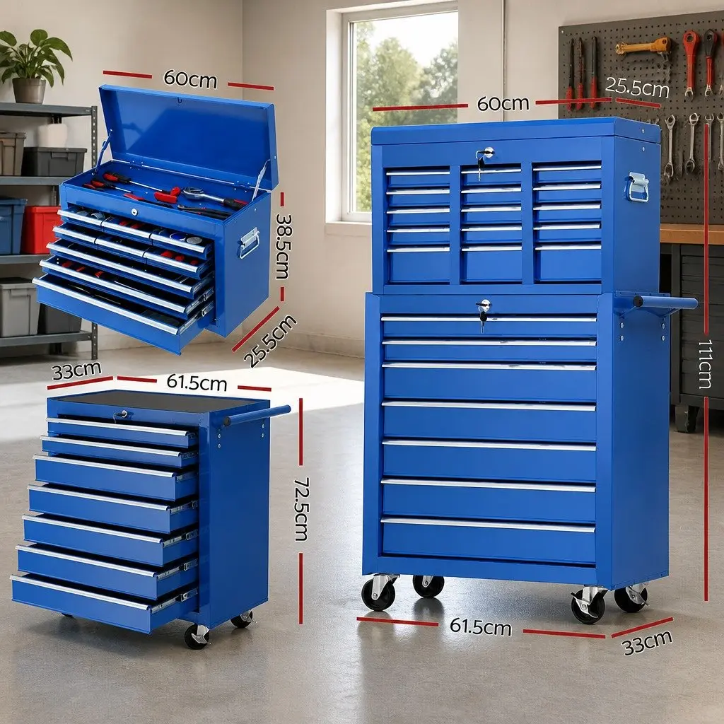 Tool Cabinet Steel 16 Drawers Blue