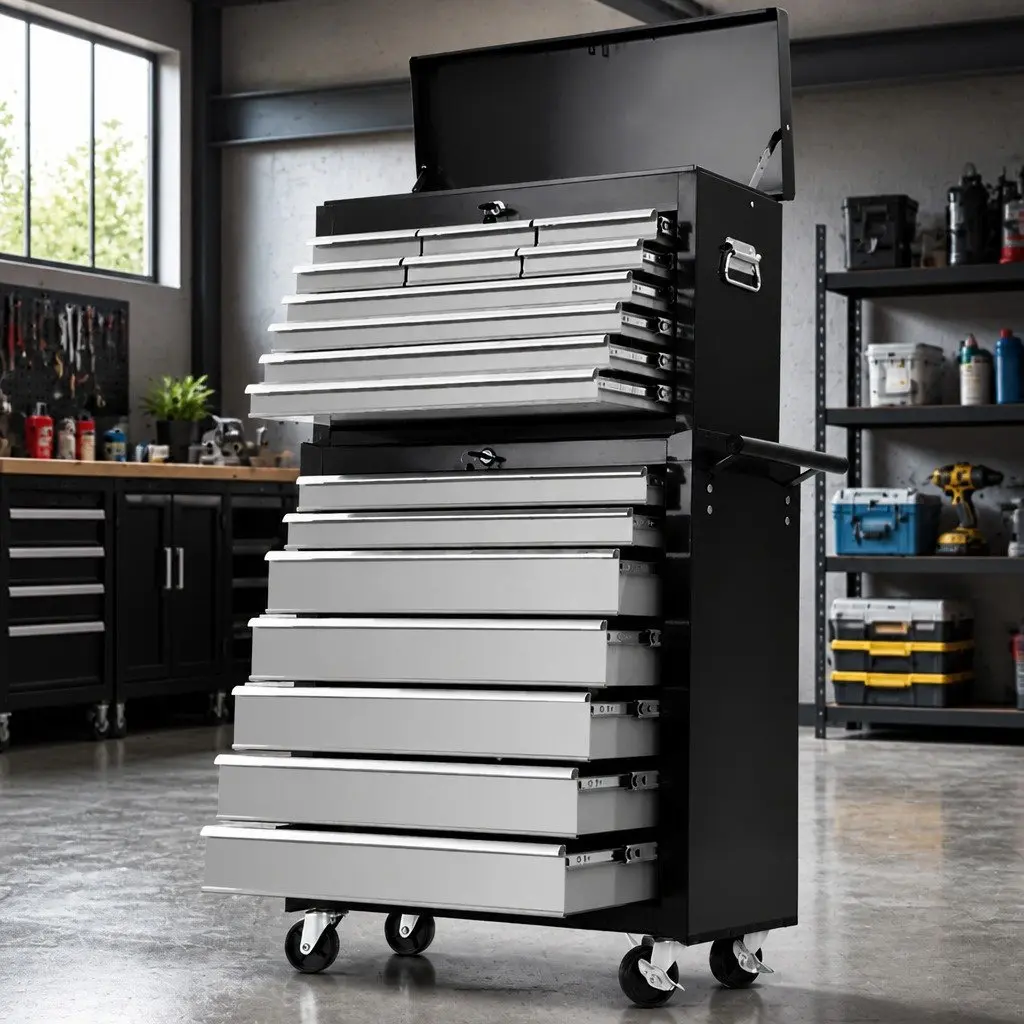 17 Drawer Tool Box Cabinet with Lockable Trolley