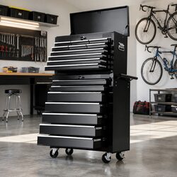 17 Drawer Tool Box Cabinet Chest Trolley Storage Garage Organizer Black Steel