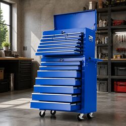 Durable Blue Steel 17 Drawer Tool Box Cabinet Trolley