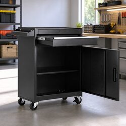 Tool Chest Trolley Cabinet Rolling Toolbox Garage Storage Organizer Black