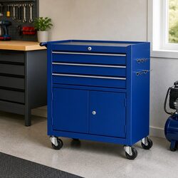 Blue Tool Box Cabinet with 3 Drawers and Trolley