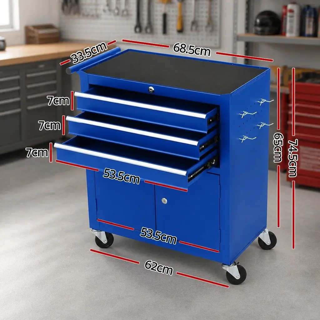 Tool Box Cabinet Chest Storage Organiser Powder-coated Steel 68.5cm x 33.5cm x 74.5cm Blue