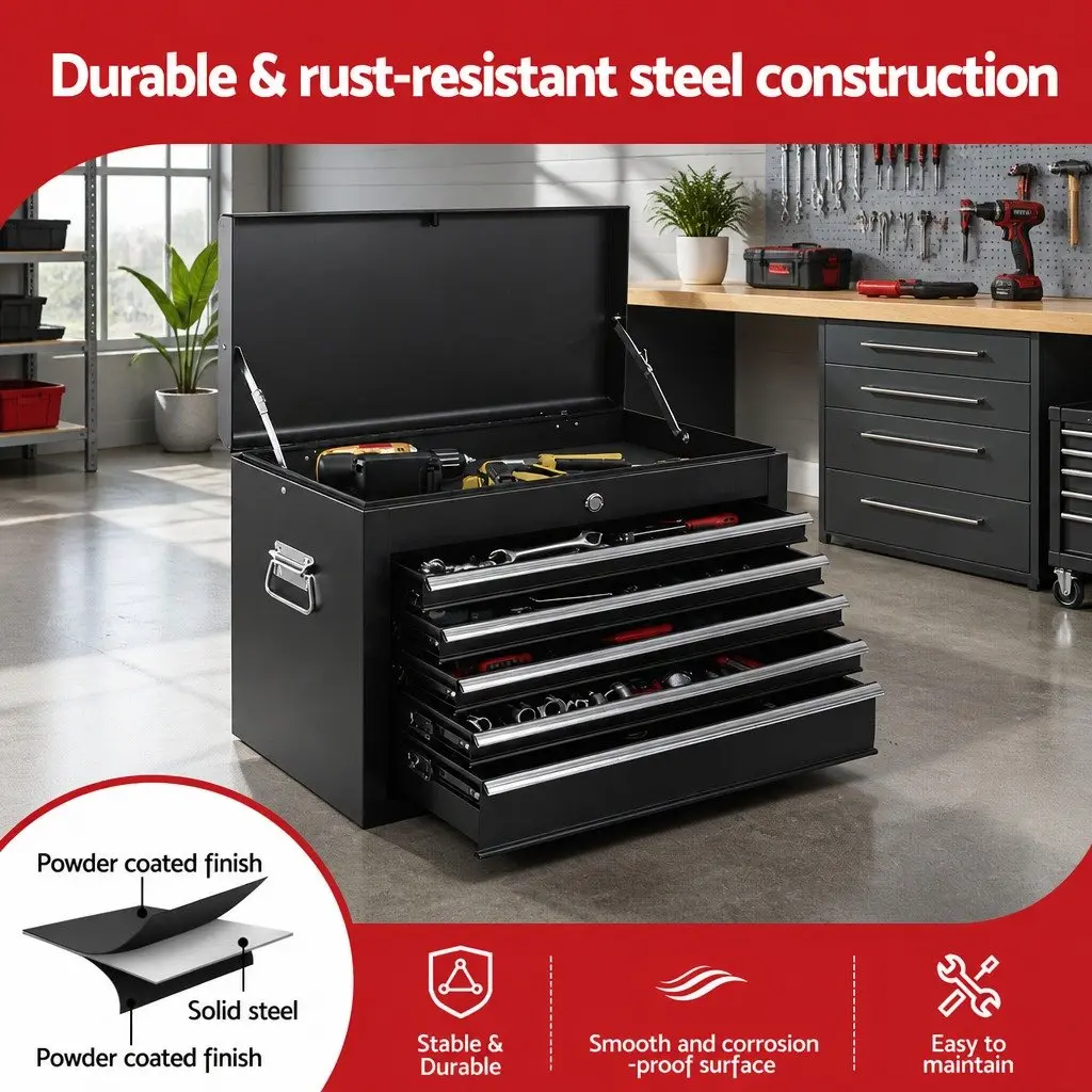 Tool Chest Steel 60cm Black 5 Drawer