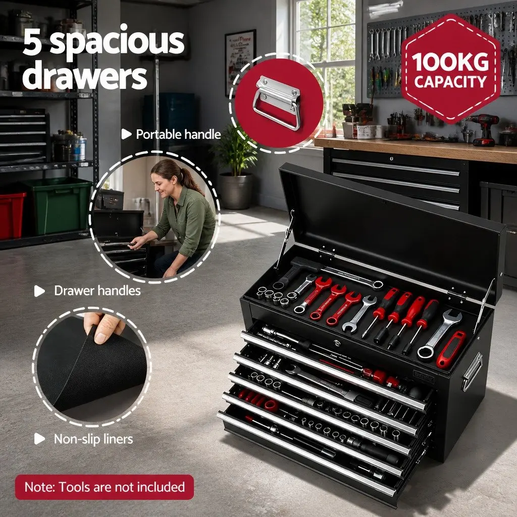 Tool Chest Steel 60cm Black 5 Drawer