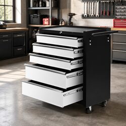 Heavy-Duty 5 Drawer Steel Tool Box Cabinet Trolley