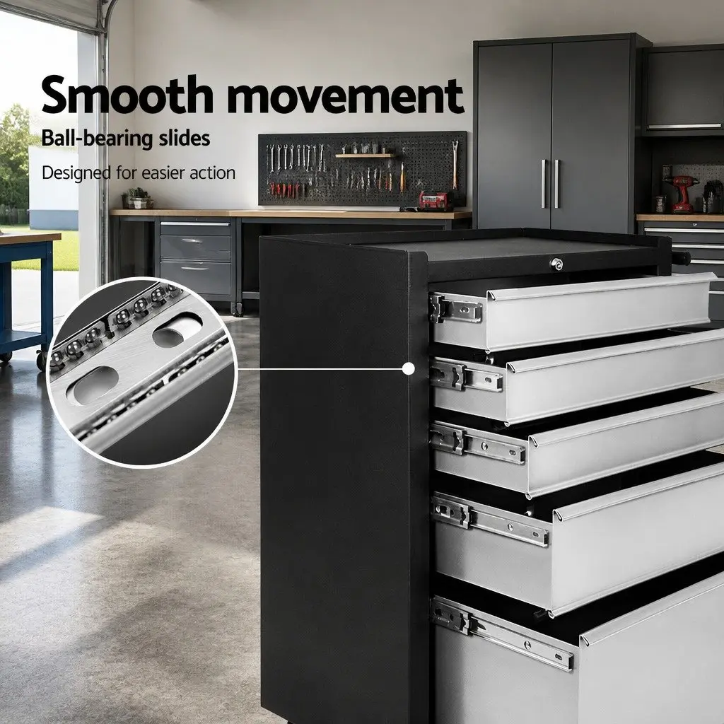 Tool Cabinet Steel 5 Drawer Trolley Organizer Black or Grey