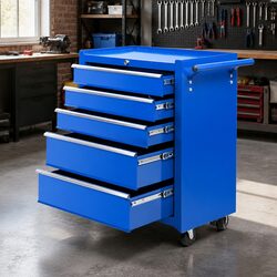 Heavy-Duty 5 Drawer Tool Box Trolley in Blue